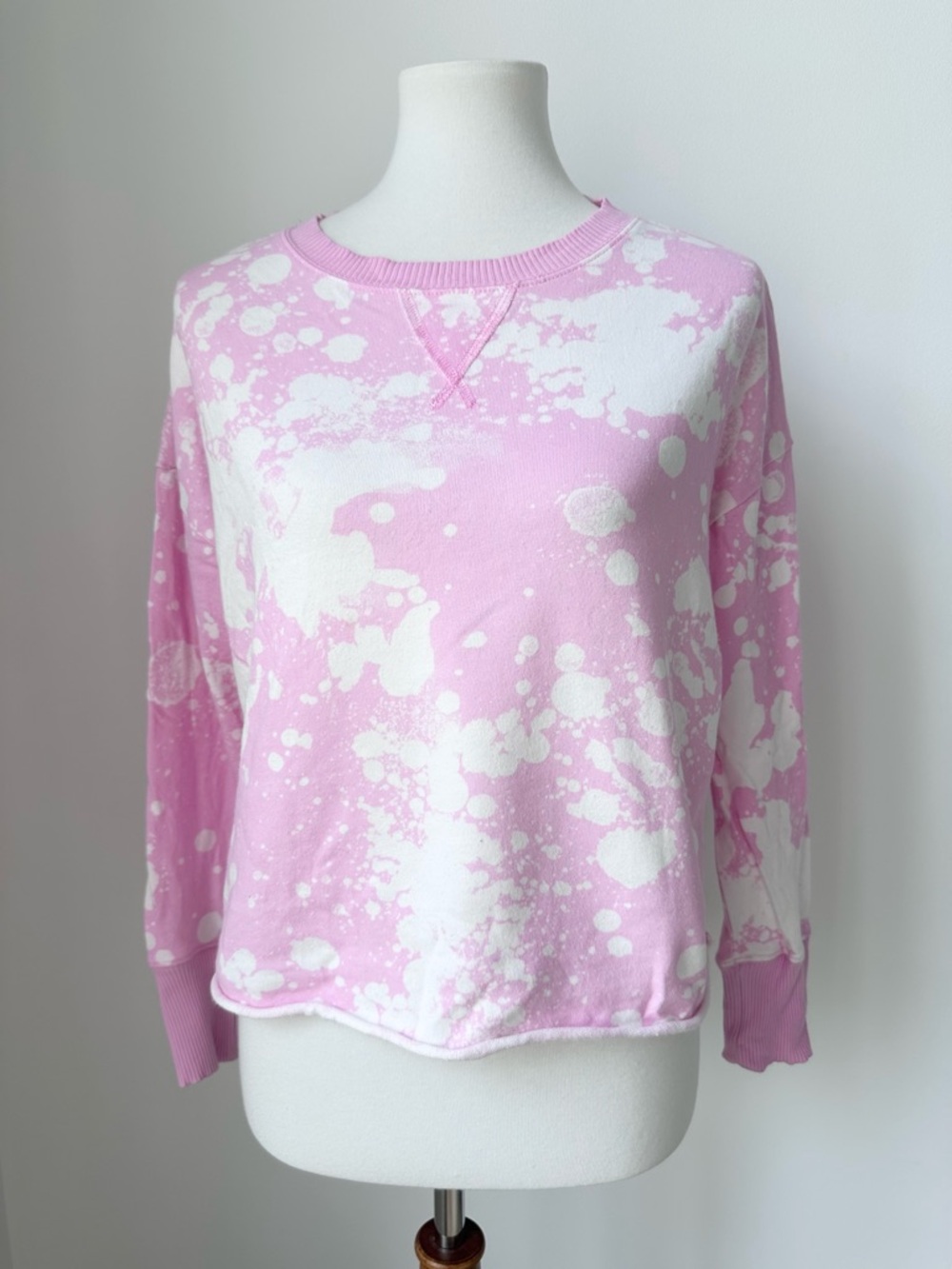 Roan + Ryan Pastel Pink & White Tie-Dye Crew Cropped Sweatshirt Size X-Small